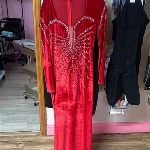 Elegant Red Rhinestone Embellished Dress